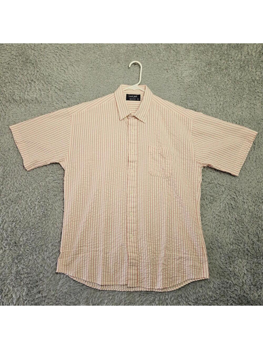 Vintage 80s Lord Jeff Seersucker Shirt Large Pink Yachting Sailboat Preppy